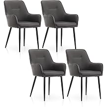TUKAILAi Dining Chairs Set of 4, Faux Leather Dining Chairs with Arms, Upholstered Mid-Century Kitchen & Dining Room Chairs with Metal Legs, Modern Reception Chair for Living Meeting Room - Grey