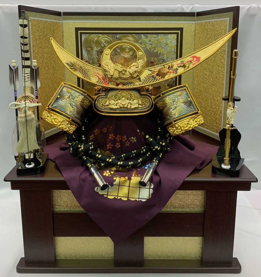 Amazon | 30号 上杉謙信 着用兜セット 金屏風竜虎 収納台 弓太刀付