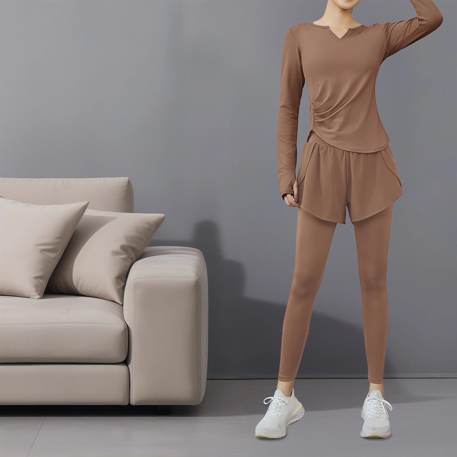 Conjunto de fitness de tres piezas para mujer, traje de entrenamiento XXL con chaqueta, pantalones cortos y leggings, tela transpirable antibolitas, ideal para yoga y gimnasio