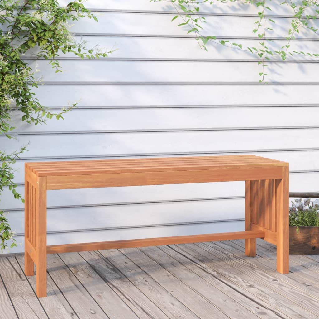 Ławka ogrodowa z litego drewna eukaliptusowego, 110 cm, ławka do siedzenia z litego drewna ze stelażem, drewniana ławka do ogrodu, na taras, balkon, obciążenie do 110 kg