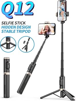 Coverzone Selfie Stick Tripod – Wireless Bluetooth Remote Control, 360° Swivel Head, 215-730 mm Adjustable, iOS and Android Compatible, Aluminum Alloy Lightweight Portable Tripod | Q12