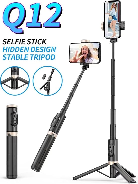 Coverzone Selfie Stick Tripod – Wireless Bluetooth Remote Control, 360° Swivel Head, 215-730 mm Adjustable, iOS and Android Compatible, Aluminum Alloy Lightweight Portable Tripod | Q12