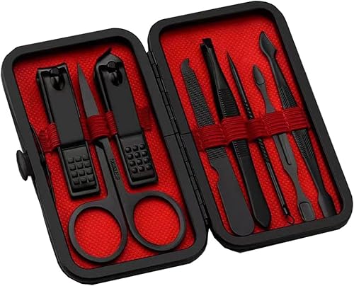 Juego de 9 piezas de cortaúñas para dedos de los pies, negro para mujeres y hombres, uñas gruesas y duras, kit de aseo de uñas, exfoliación y