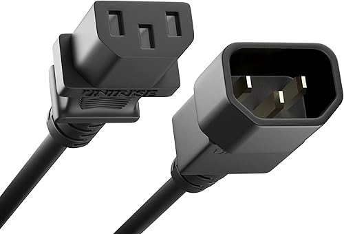 Miniatura 2 de UNC Cable de alimentación PDU de 2 pies IEC C13 a IEC C14, 10 amperios, 18 AWG, chaqueta SJT, C13 a C14, C14 a C13, listado UL, negro de 2 pies