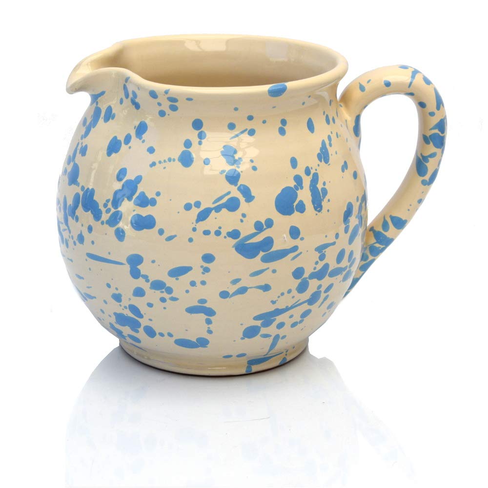 Pichet En Terre Cuite émaillée - Ligne Stelle, Capacité 1,5 L, Hauteur 15 Cm | Design étoilé Bleu Sur Fond Crème | Lavable Au Lave-vaisselle
