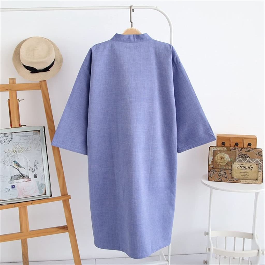 Bathrobe Men's Solid Color Cotton Pajamas V-neck Pajamas Breathable and Comfortable Thin Home Bathrobe(M code)