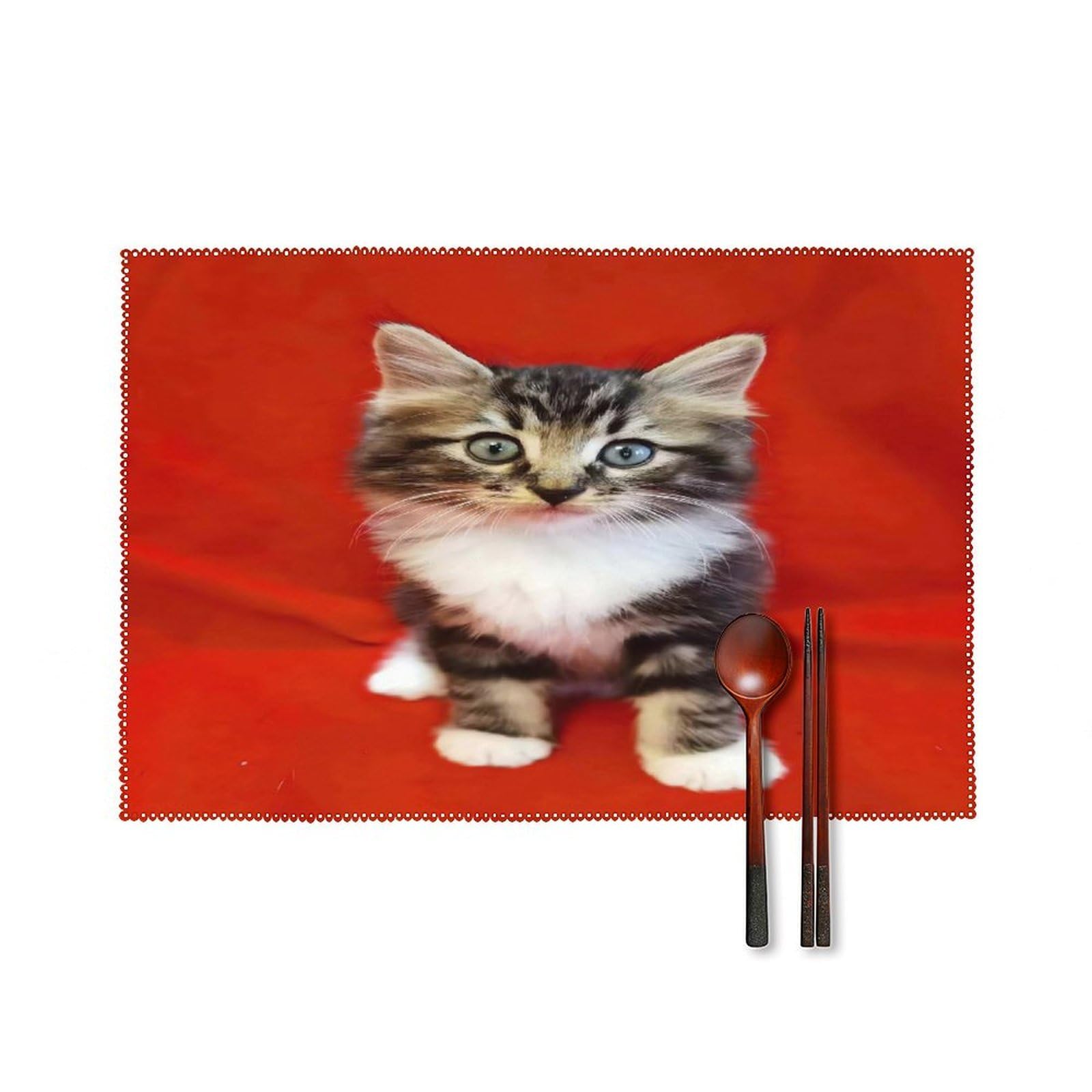 Cat Placemats Set of 4 Canvas Washable Cloth Place Mats Wipeable Heat Resistant Table Mats Elegant Cloth Placemat for Kitchen Dinning Party Table Decor 12" X 18"