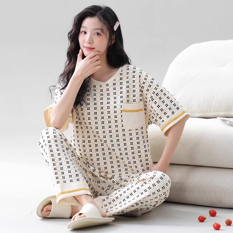 Image of Celary Women's Korean Night Suit Set | Round Neck Full Sleeve Top & Printed Ankle Length Pyjama | Skin-Friendly Fabric Soft Breathable Stretchable Loungewear | M to 2XL