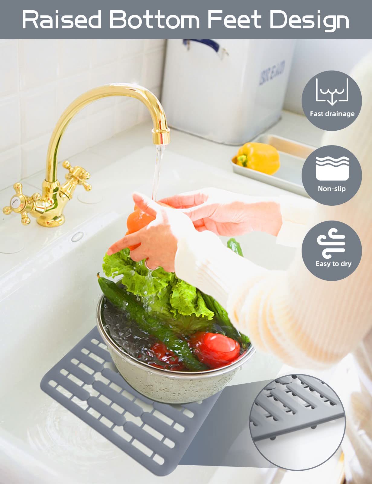 Alfombrilla De Silicona Para Fregadero - 2 Piezas Plegables, Absorben Agua Y Protegen La Encimera De La Cocina O Baño