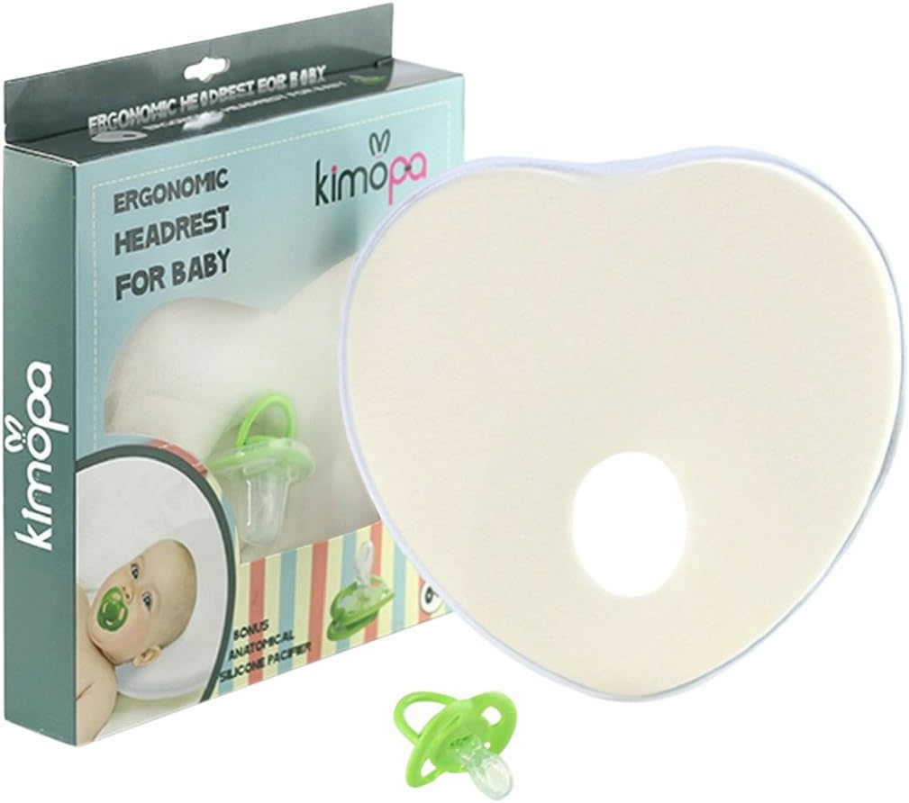 2 Baby Pillow for Newborns and 2 Baby Pacifier from KIMOPA ; Memory Foam core, Organic Cotton, Prevents Flat Head Syndrome or Plagiocephaly. Luxury Baby Shower Gifts. Baby Head Protector for Sleeping