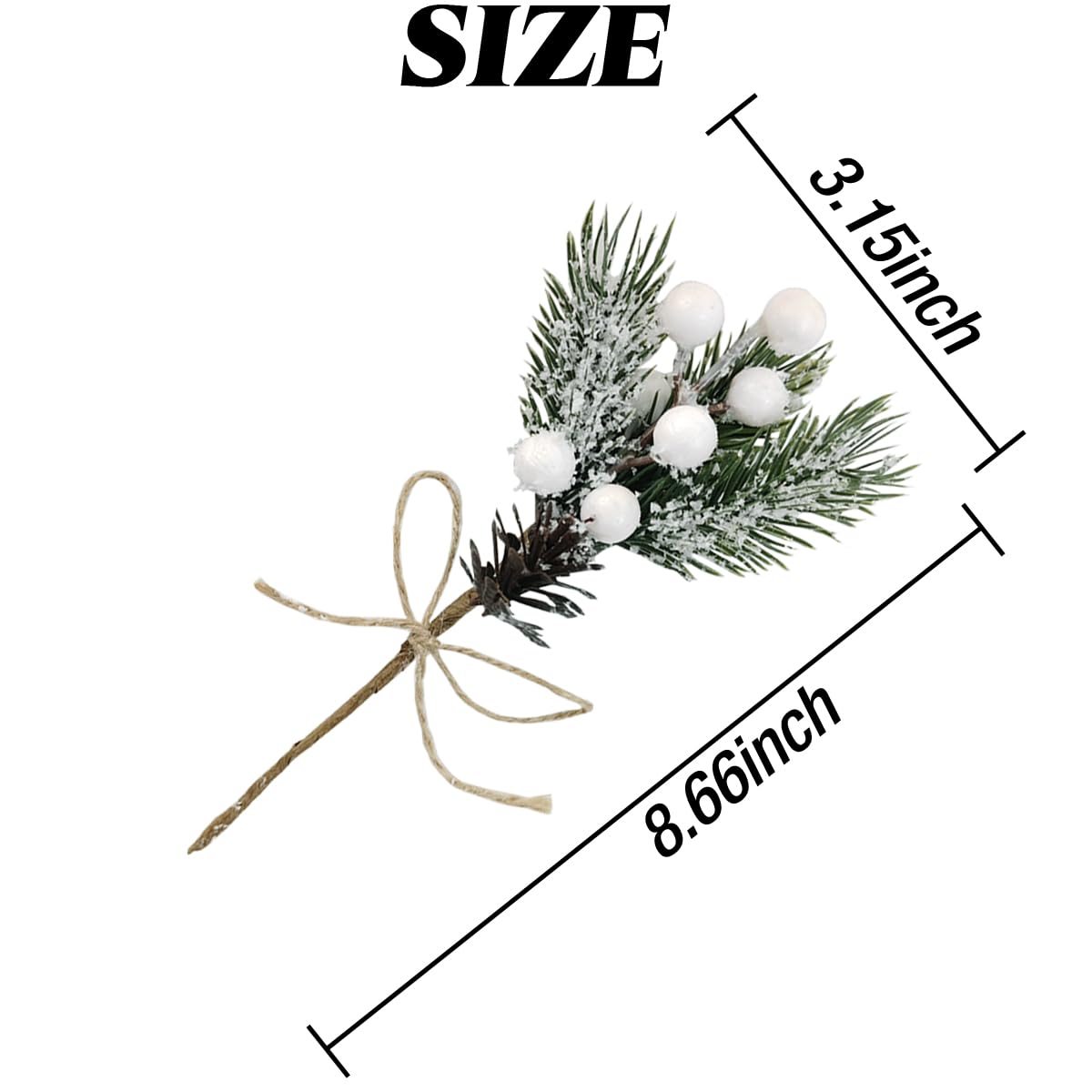 TIHOOD Künstliche Weihnachtsblumen, 20,3 cm, weiße künstliche Beerenspieße, Tannenzapfen mit Tannenzapfen, Stechpalmenblätter für Vase, Blumenarrangement, Kranz, Winterferien, Dekoration, Basteln, 20