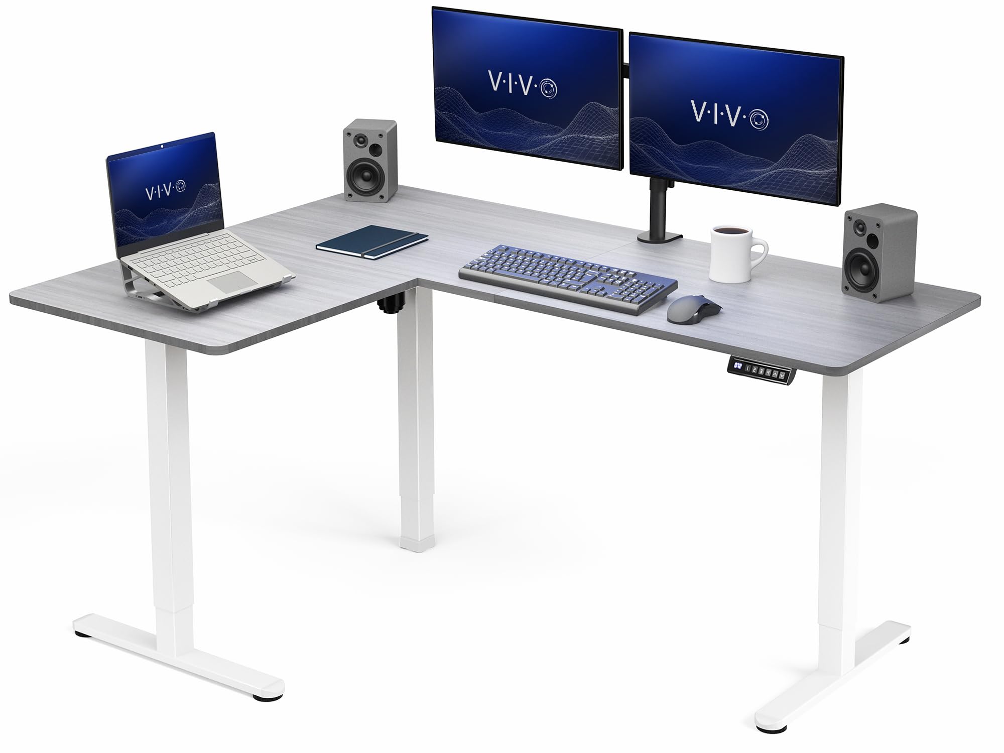 VIVO Dark Gray 63 x 47 in Corner Standing Desk, DESK-E3CTWG-47