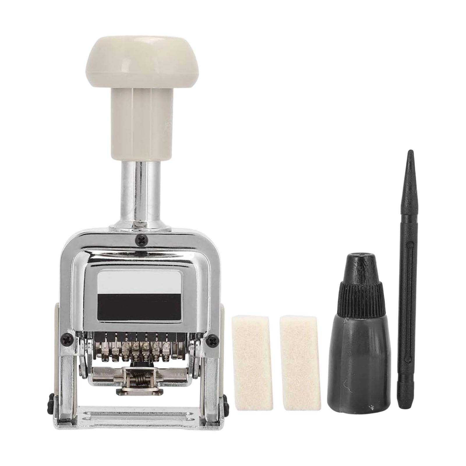 Oshhni Numerador de sellos automáticos, útiles escolares, máquina numeradora portátil con entintado automático, de oficina para boletos, números de, 7 Dígitos