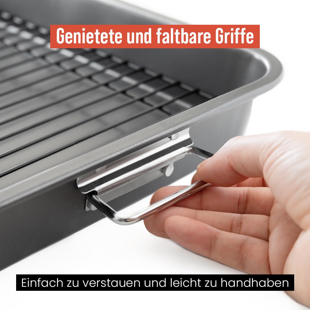 Chef Pomodoro Bräter mit Rost 41 x 28 cm Antihaftbeschichtet Grau