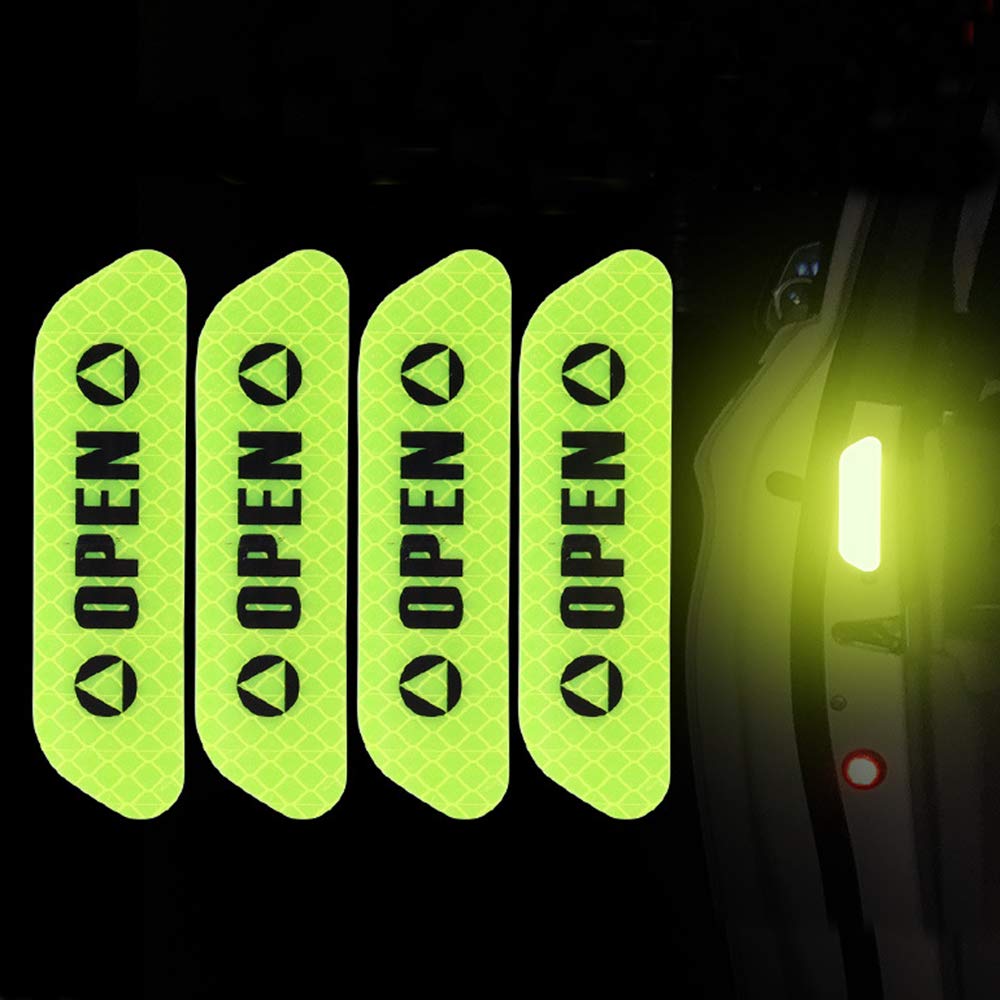 ZYTC 4pcs 3D Super Reflective Stickers Carbon Fiber Strips Car Side Open Door Edge Bumper Anti-Scratch Protection Guards Trim Stickers Universal (Open Green)