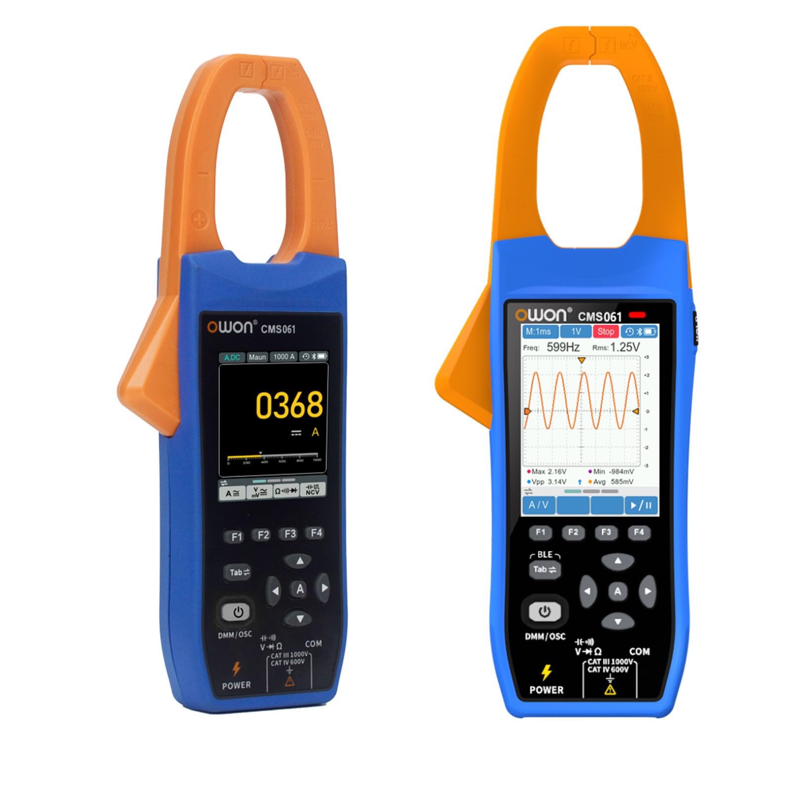 OWON CMS061 3-in-1 Digitale Stromzange mit Rekorder und Oszilloskop, 20.000 Counts, Echteffektivwert, 1 kHz Bandbreite, NCV, BLE, 600 A AC/DC-Stromzange