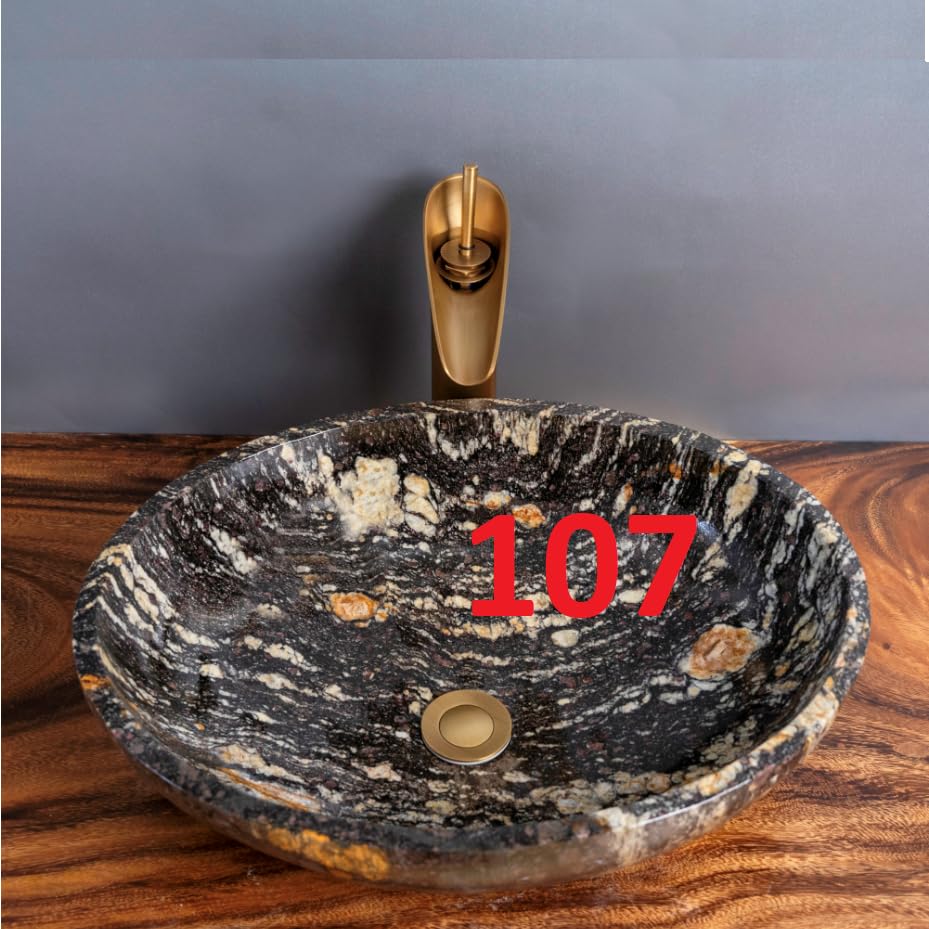 MIDUSO 20x15x5.9 Inch River Stone Vessel Sink – Handcrafted Oval Natural Stone, Unique Veining, 36 LBS – Choose Your Color & Pattern