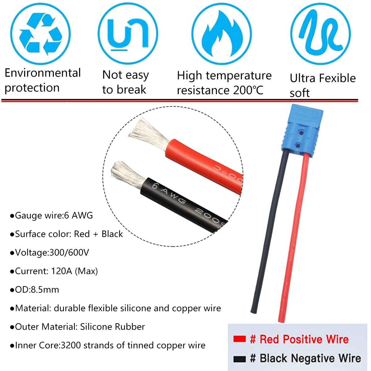 CESFONJER Conector Batería, 2 Juegos 120A batería de conexión rápida, batería de desconexión rápida/Enchufe de conexión, con Cable de 6AWG de 25 cm, para automóvil, Caravana, Barco (Azul)