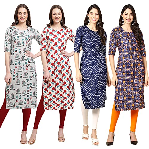 Image of Pinkmint Women's Crepe Digital Print Straight Kurta (Pack of 4)