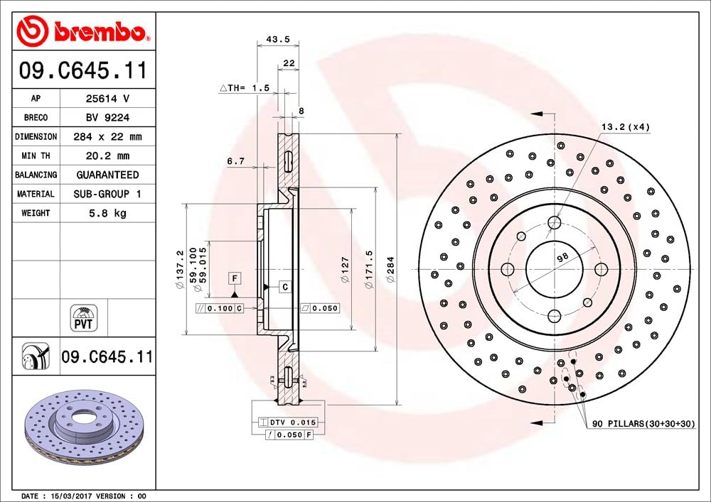Brembo 09.c645.11 rotori Disco de freno para vehículos