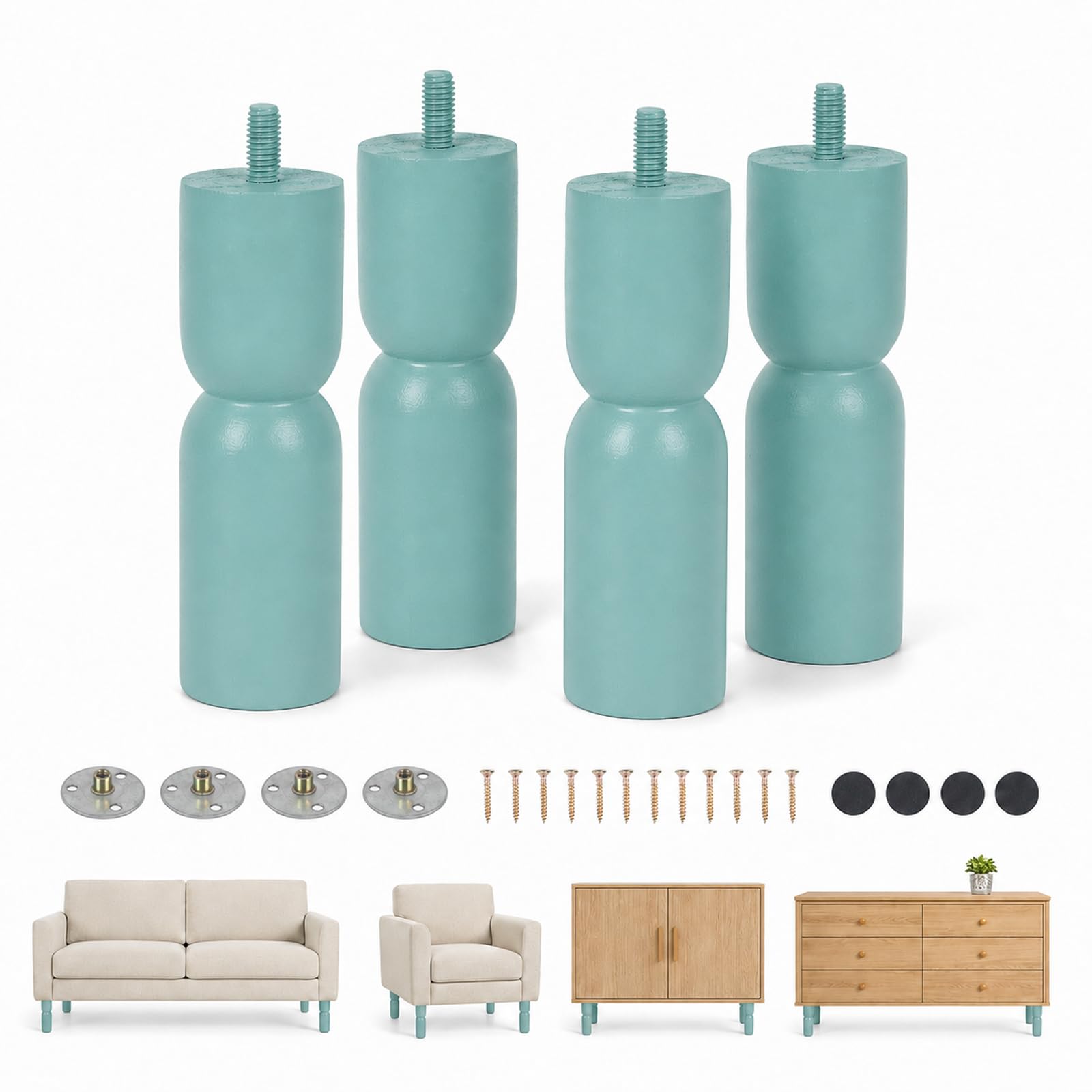 Wooden Furniture Legs Set of 4, 13 x 4 cm Cylindrical Blue Sofa Feets
