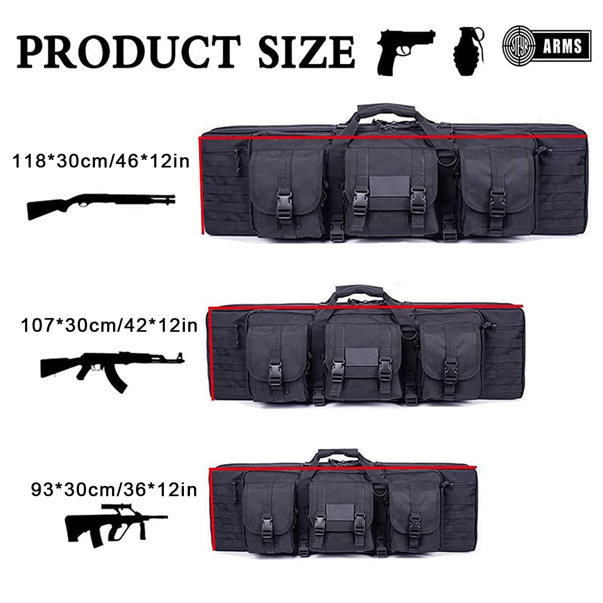Custodia Doppia per Fucile Lungo, Custodia per Fucile, Custodia Tattica per Fucile e Borsa Multifunzione Resistente per Fucile/Black/36Inx12In