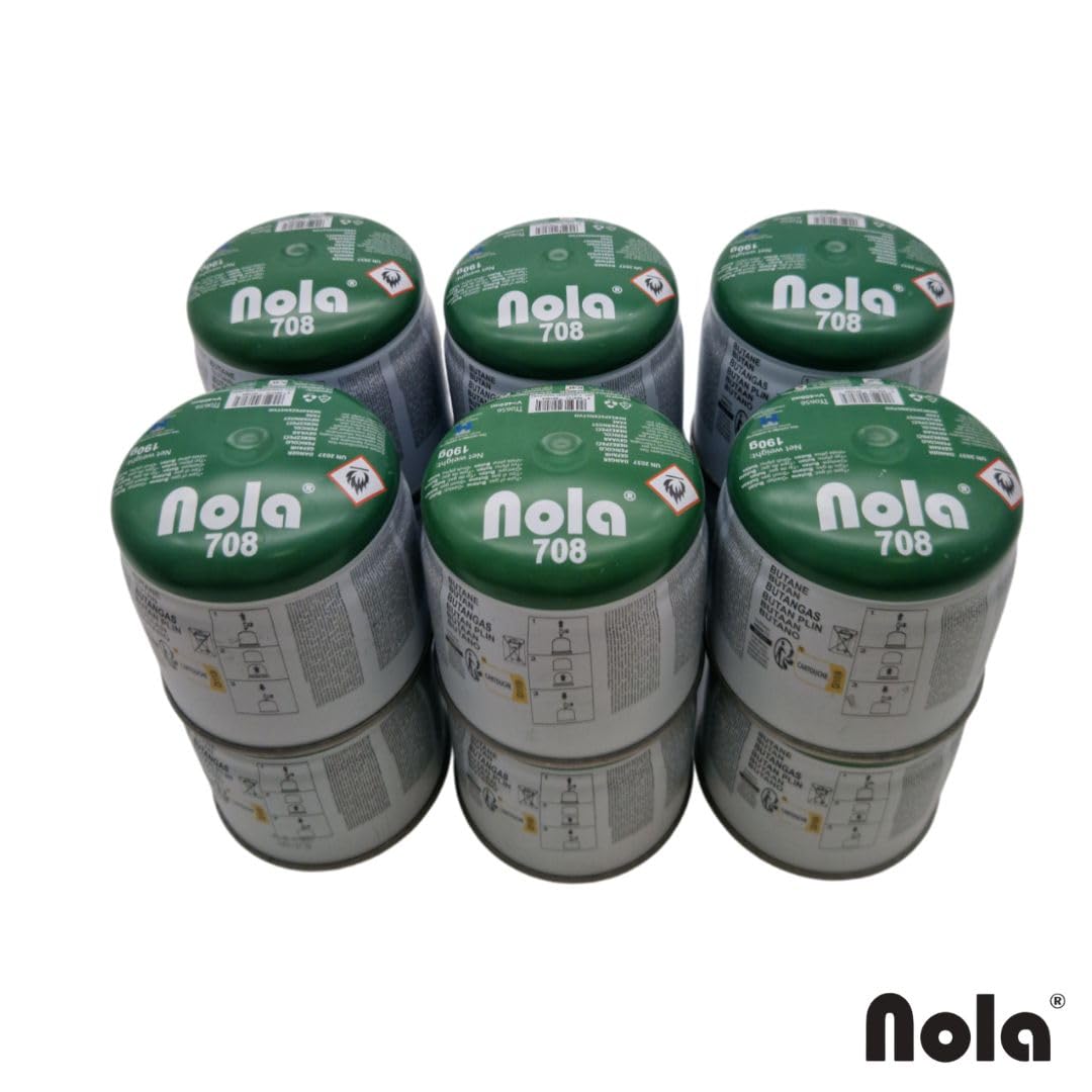 NOLA Cartuchos de Gas butano 190 g (Pack de 8) | Cartuchos universales para hornillos, lámparas y quemadores de Camping | Compatible con Dispositivos de Cartucho 708