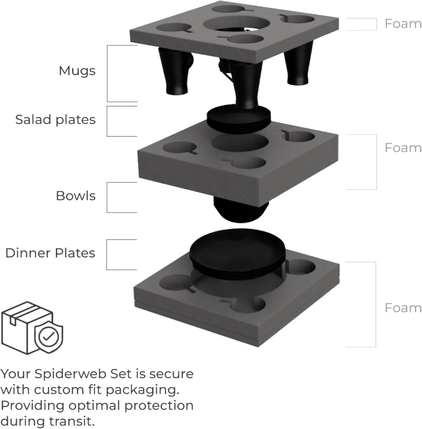 Nomnu Spiderweb Dinnerware Set (16 Pieces) - Goth Dinnerware Set - Black Matte Porcelain - 4 Dinner Plates 4 Salad Plates 4 Bowls 4 Mugs - Halloween Spooky Dishes Gothic Kitchen Decor Gifts