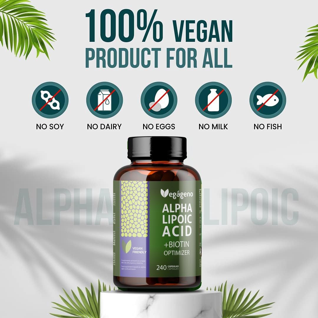 Acide Alpha Lipoïque (ALA) + BIOTIN Optimizer 600 mg. 240 gélules végétales. Approvisionnement de 4 mois. Absorption maximale. Antioxydant naturel. Sans gluten. Non OGM. Vegan