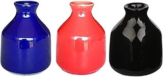 Ceramic Small Flower Vase Pot, 3 Pieces (Blue, Red & Black) for Home Decor, Living Room, Bedroom, Center Table and Office Decoration