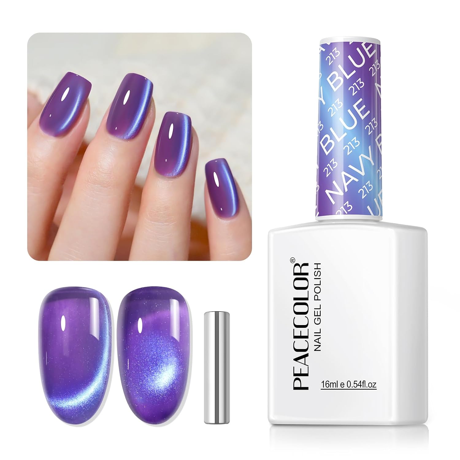 PEACECOLOR Blue Cat Eye Gel Polish - Holographic Shimmer