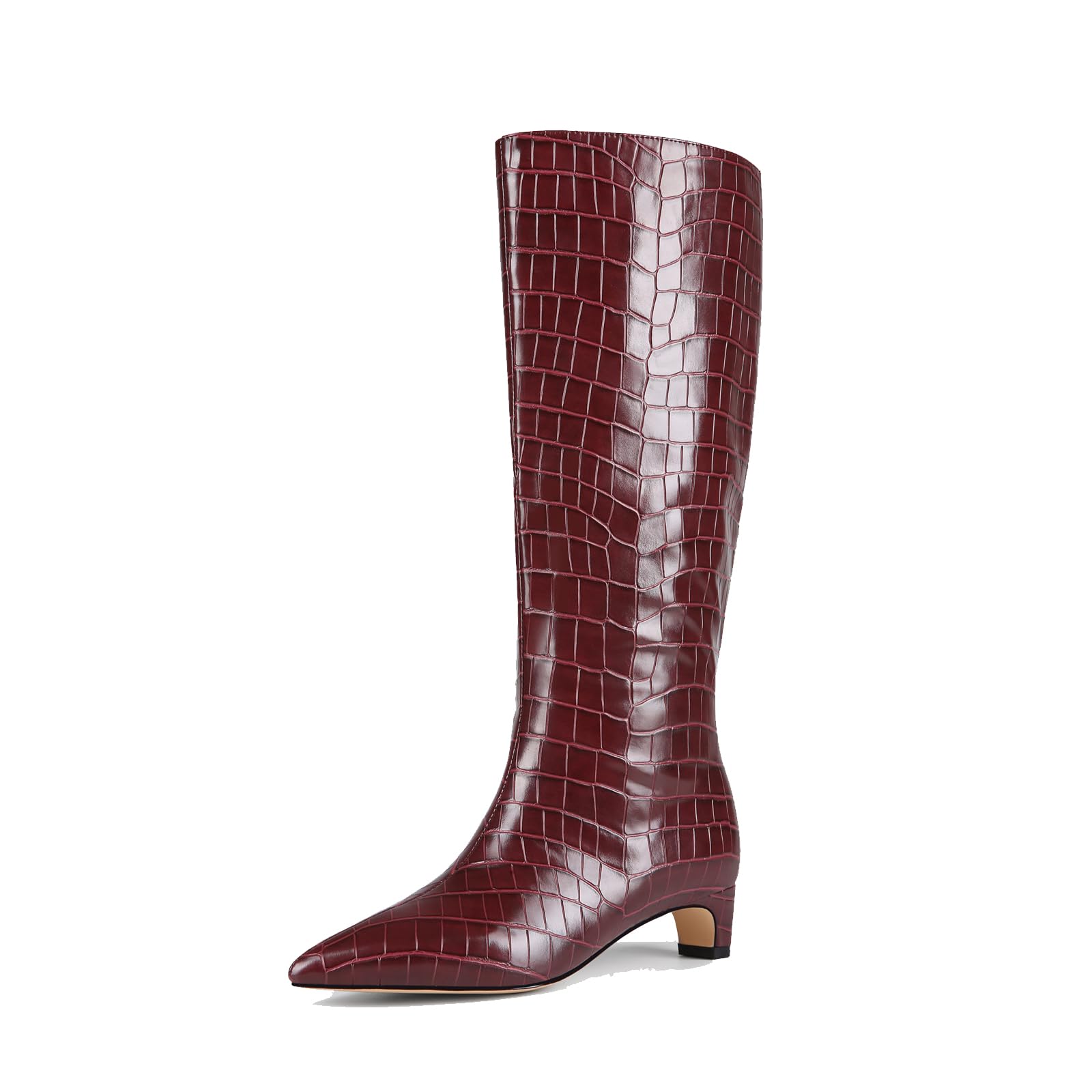 Womens Knee-High Pointed Toe Kitten Heel Womens Low Heel Fashion Boots