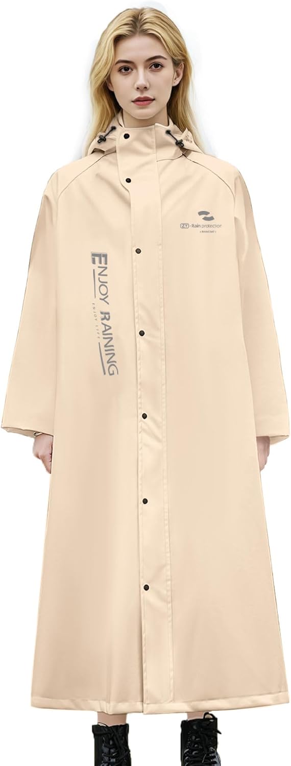Waterproof Raincoat for Adults Reusable Lightweight Breathable Rain Jacket Poncho for Women Men with Drawstring Hooded