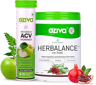 Plant Based HerBalance for PCOS Supplements for Women 250g and ACV Moringa for Weight Loss|3-in-1 Fat Oxidation Formula, 15 Effervescent Tablets (Green Apple)