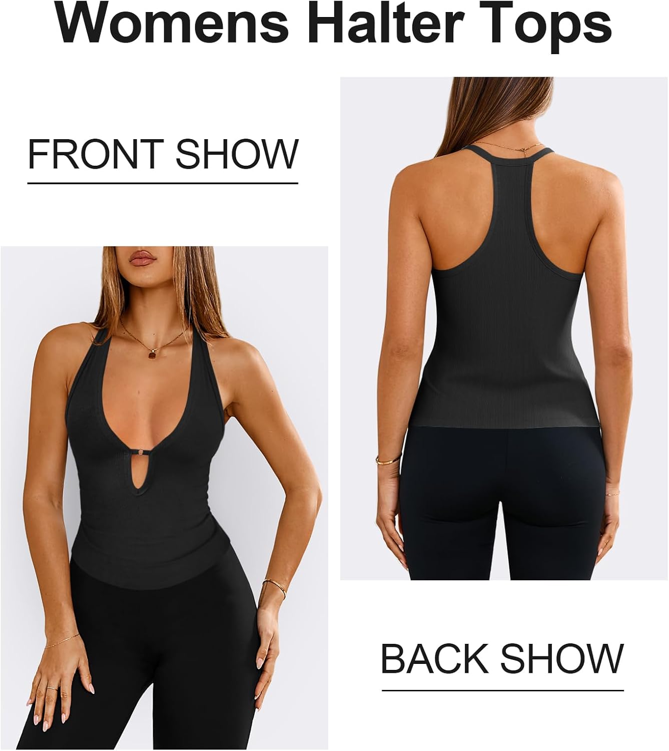 Womens Sexy Deep V Neck Halter Tops for Women Ribbed Racerback Tank Slim Fit Trendy Y2k Summer Going Out Sleeveless Top - Image 3