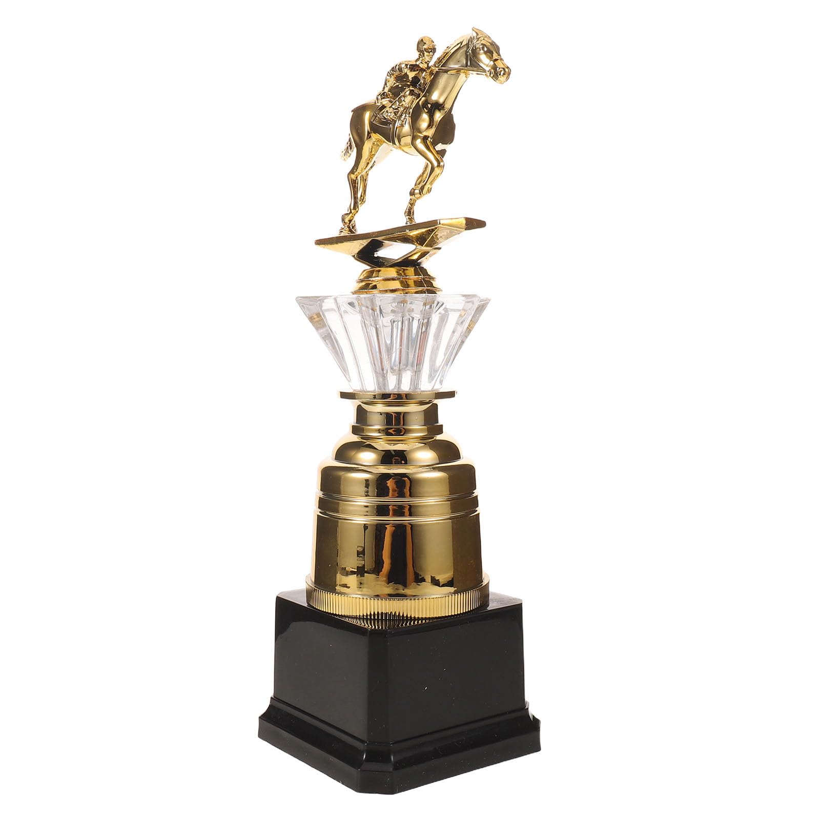 OUNONA Copa Trofeo de plástico para Carreras de Caballos, Figura de Caballo Dorada | Trofeo de campeón con base antideslizante, recuerdo coleccionable para clubes y equipos ecuestres.
