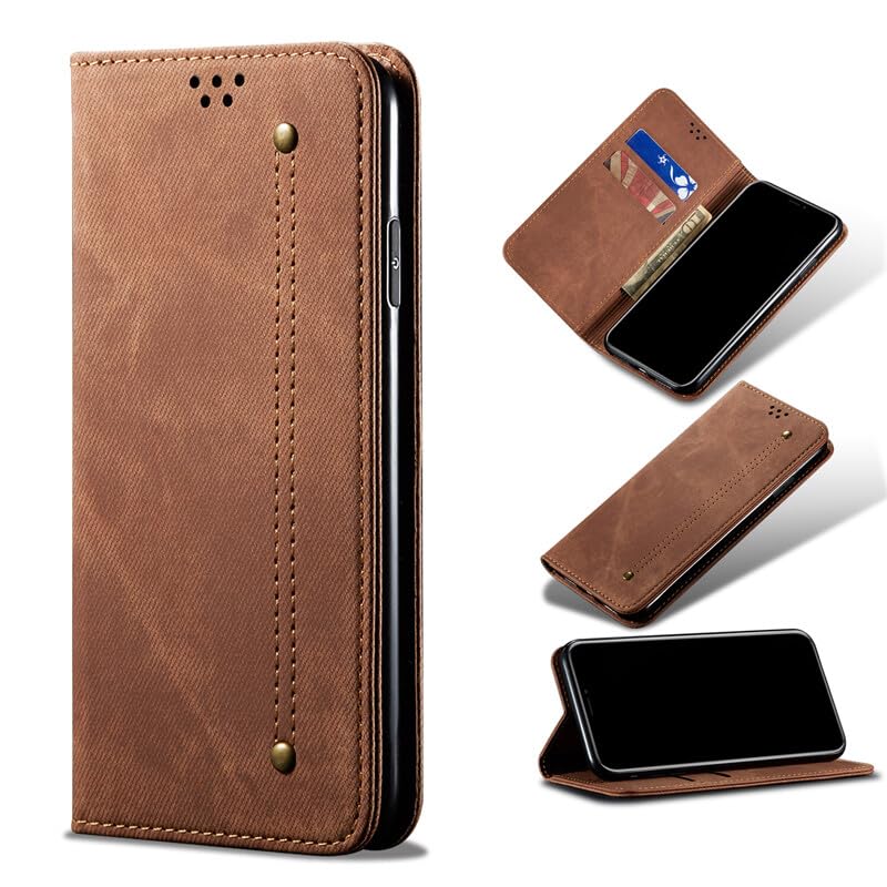 Étui Moto Edge 40 anti-choc marron cuir avec porte-carte