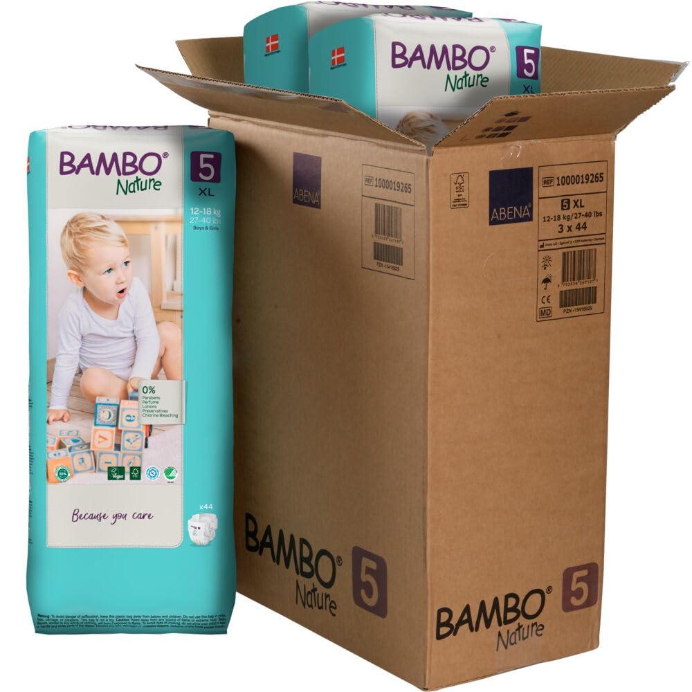 Bambo Nature Premium Baby Diapers - Green Bag, Size 5, 132 Count