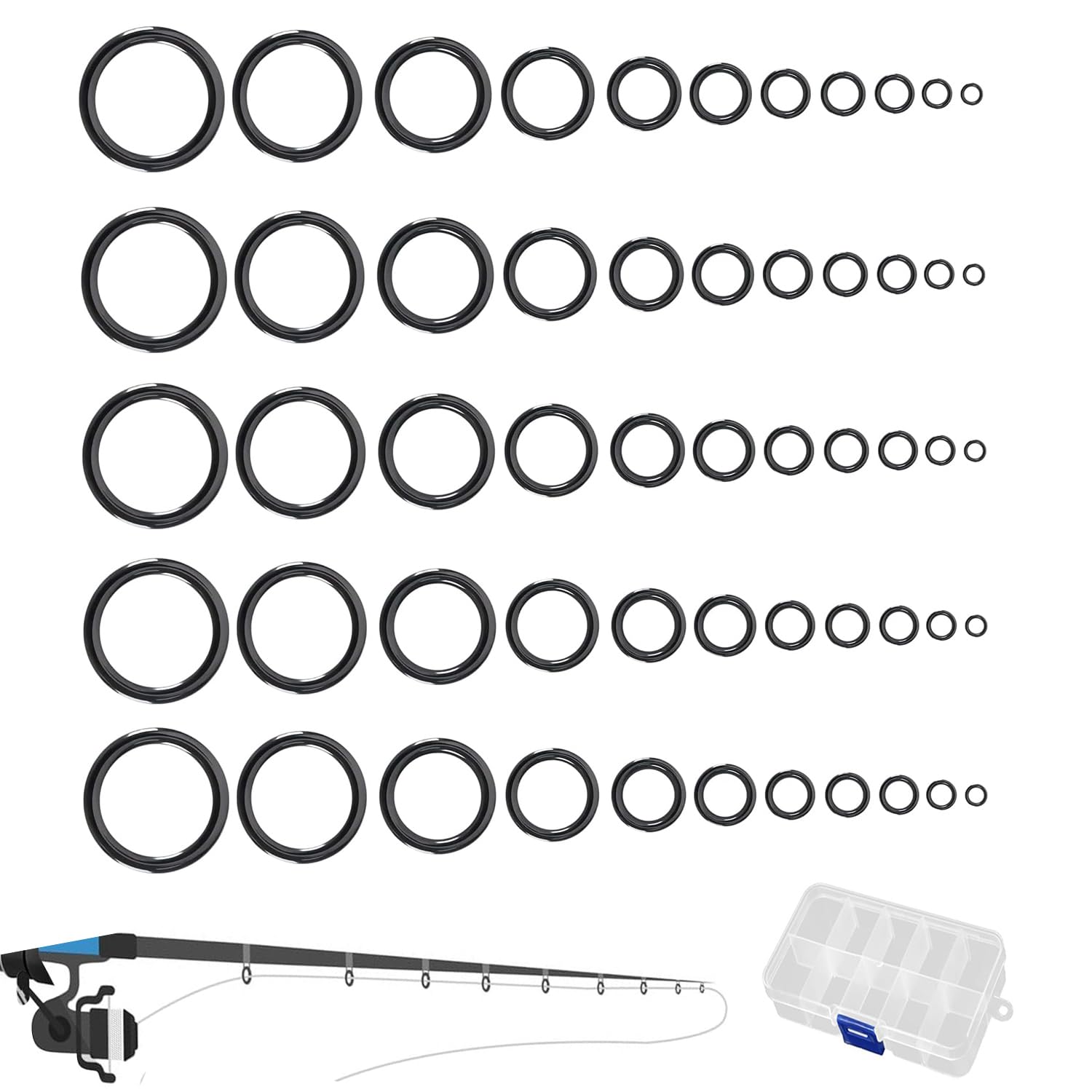 Joyola 55Pcs Fishing Rod Ceramic Guides Rings, 11 Sizes Rod Ceramic Guides Ring Set, 3.8 Mm–29.8 Mm, Rod Tip Eyelet Repair Accessories For Fishing Enthusiasts