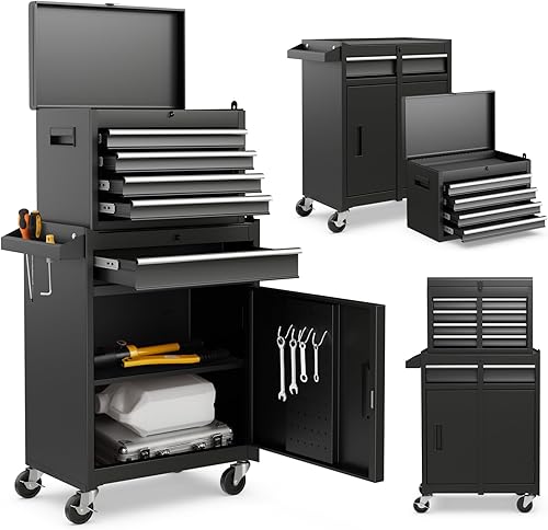 DORTALA Armario de herramientas rodante, organizador de caja de herramientas con 5 cajones deslizantes, sistema de bloqueo, caja de herramientas con
