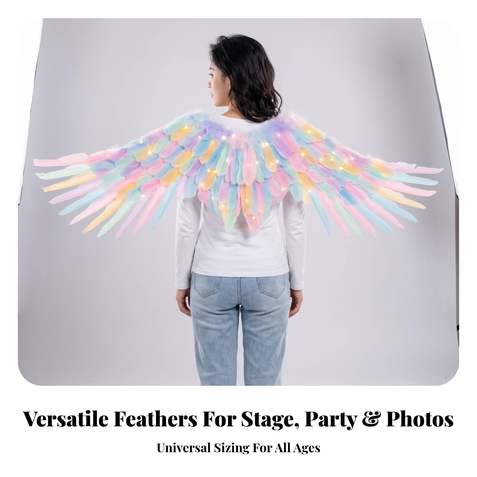 Gralara Bequem Flügel mit elastischen Trägern | Realistisch, Cosplay-Flügel mit elastischen Trägern, flauschig, Kostümflügel, für Theater, Cosplayer, Macaron, 115x36cm