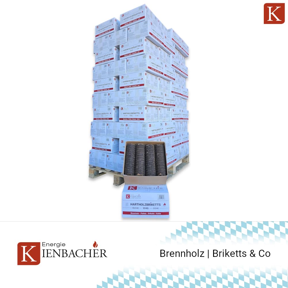 2000kg Nestro Hartholzbriketts Buche und/oder Eiche, je nach Verfügbarkeit, im 10kg Karton FSC Gluthalter Kamin Ofen Brenn Holzbriketts Kohle | 2 Paletten | Energie Kienbacher