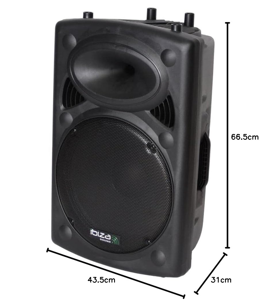 Ibiza - SLK15A-TWS- Enceinte Active Plug & Play de 15”/38cm, 800W avec amplificateur intégré - Bluetooth, USB, SD et AUX - Fonction TWS - Noir
