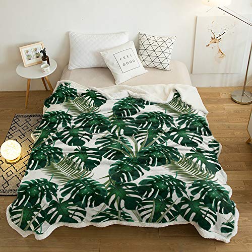 Sherpa Fleece Blanket Thick Tropical Leaves Monstera Bed Blanket Soft Cozy Luxury Blanket 40"X50" - Fuzzy Thick Reversible Super Warm Fluffy Plush Microfiber Throw Blanket For Couch #TOP2