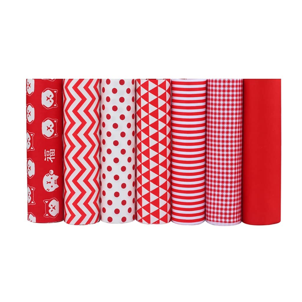 CraftsFabrics 7pcs/ Lot (16" x 20") Printed Cotton Fat Quarters for Quilting, Scrapbooking, Arts & Crafts, DIY Projects, Collage) (Red)