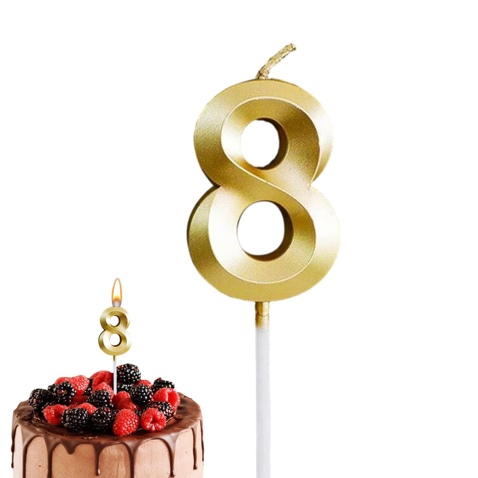 Candela Di Compleanno Numerica 8 – Verde/marrone, In Paraffina Con Piedistallo, Decorazione Moderna Per Torte - 2
