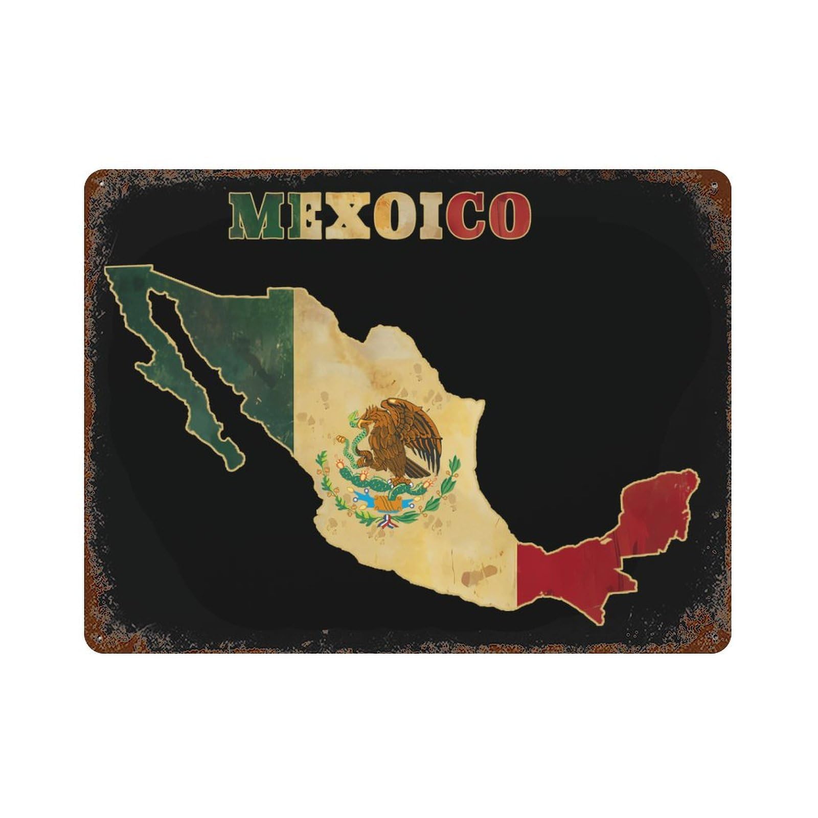 KWQDOZF Vintage Michoacan Mexico Map Flag Theme Metal Tin Sign,Vintage Iron Hanging Plate Horizontal with Rust Poster Wall Decor 12x16inch