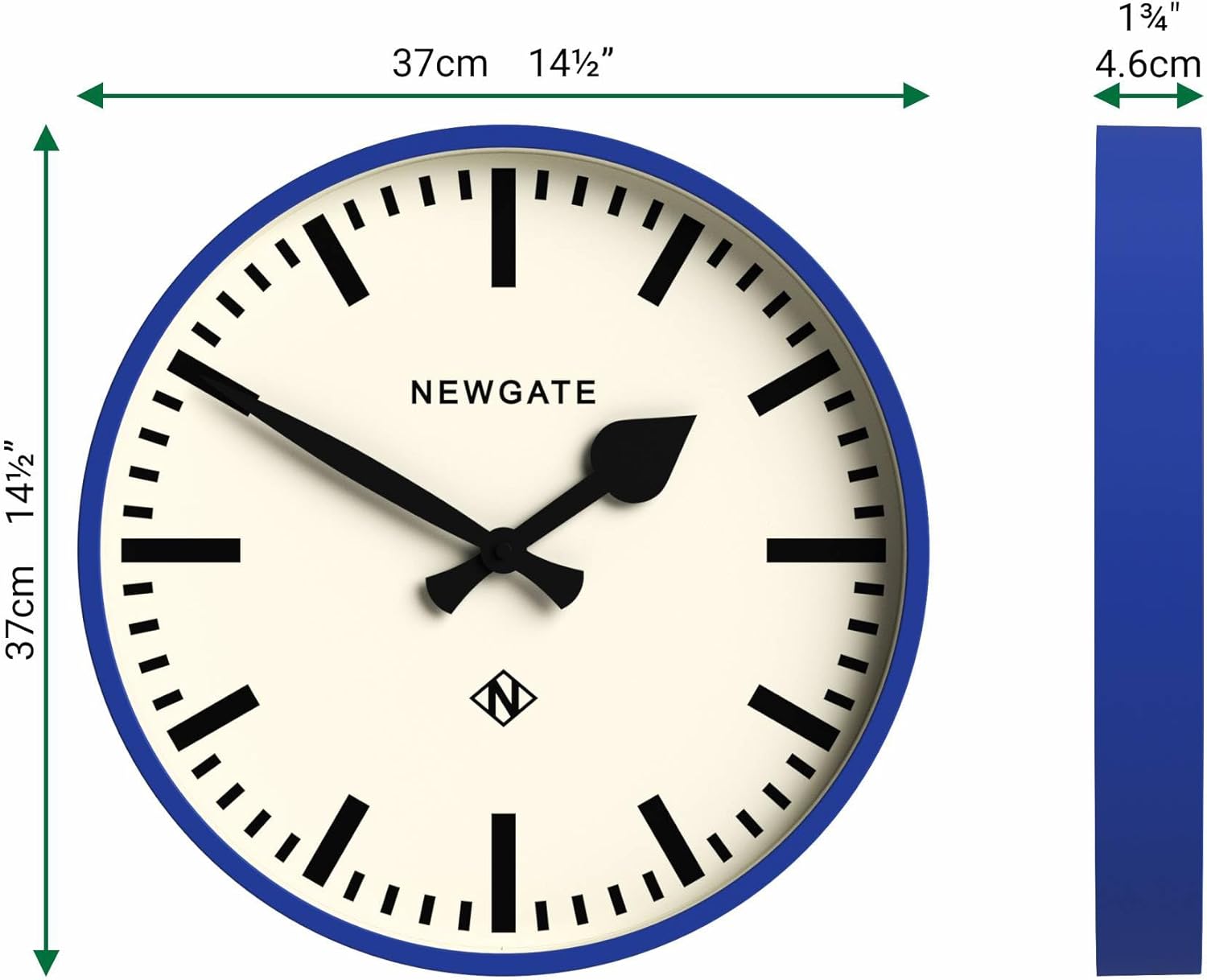 NEWGATE® Number Three Railway wall Clock | Retro Inspired Modern Station Clock | 15 inch | Blue | Marker dial | Mid-Century Style for Kitchen, Living Room or Office