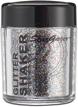 Stargazer Glitter Shaker, Multi. Cosmetic glitter powder for use on the eyes, lips, face, body, hair and nails.