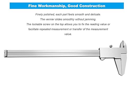Miniatura 4 de ZLKSKER Calibre Vernier micrómetro de 8 pulgadas7.9 in, herramienta de medición de precisión de acero inoxidable (pulgadasmétrico), medición de